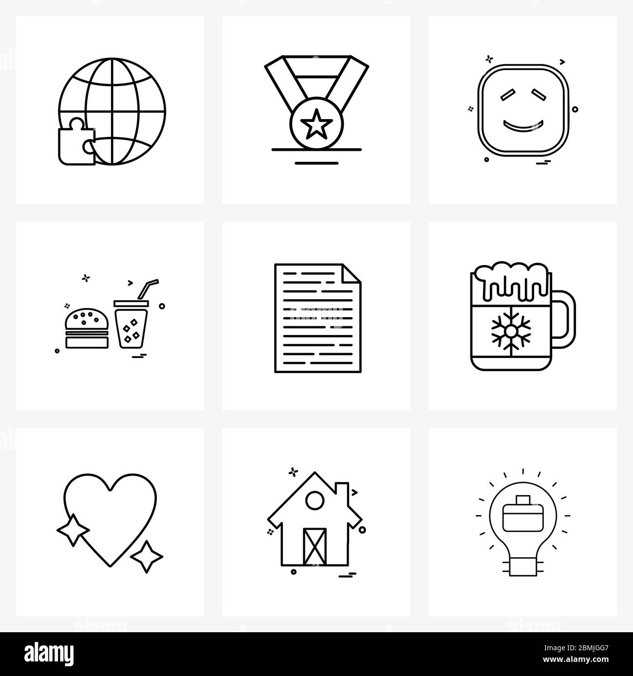 Moderne Vektor-Linie Illustration von 9 Simple Line Icons der Schule, Datei, Emoji, Bildung, Burger Vektor Illustration Stock Vektor