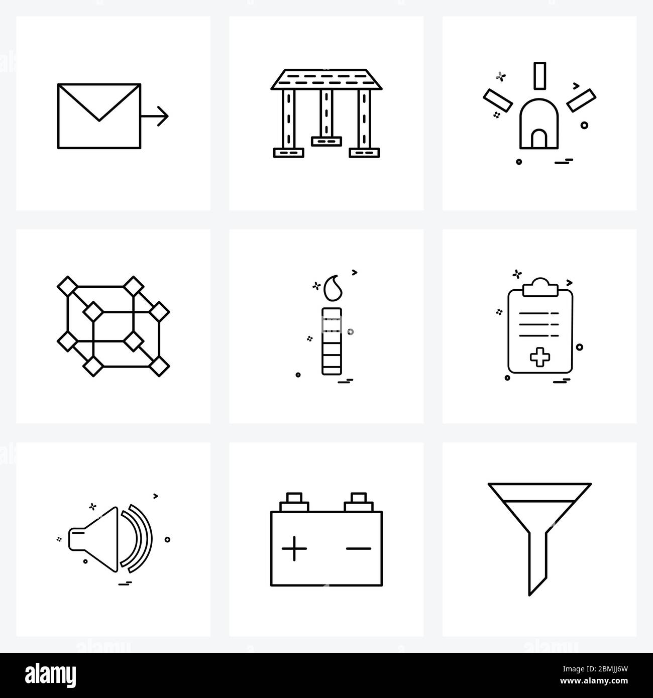 Universal Symbole von 9 Modern Line Icons von Clipboard, Geburtstag, Notfall,  Kerzen, Form Vektor Illustration Stock-Vektorgrafik - Alamy