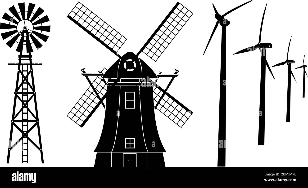 Art der Windturbine Silhouette Stock Vektor