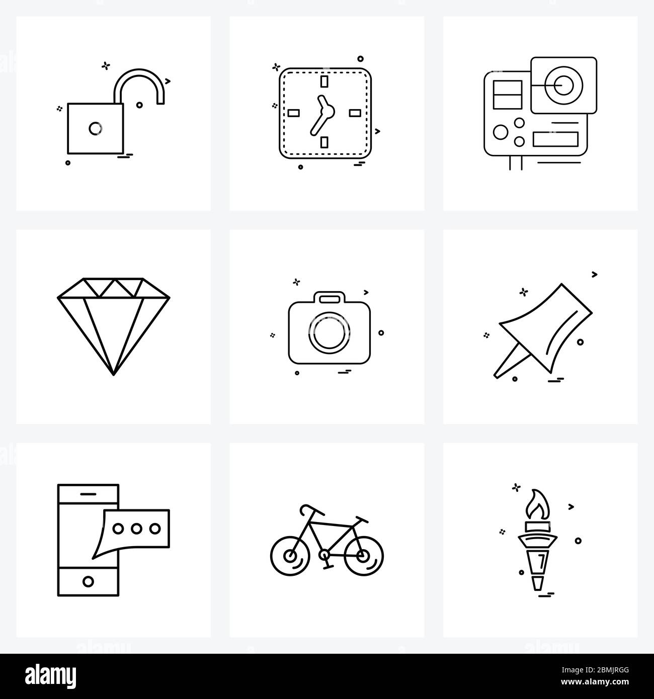 Packung mit 9 Universal Line Icons für Web-Anwendungen Kamera, Frauen, Kamera, Damen, Diamant Vektor Illustration Stock Vektor