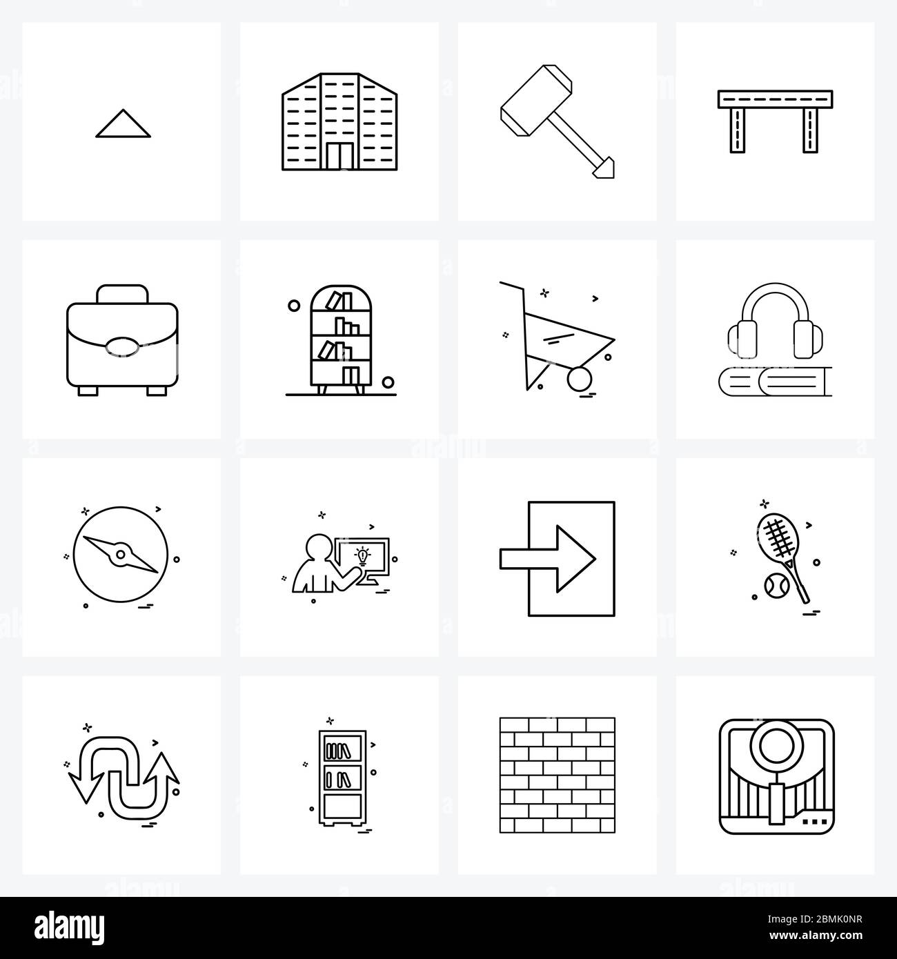 16 Universal Line Icons für Web und Mobile Arbeitstasche, Tasche, Pfund, Aktentasche, Straße Vektor Illustration Stock Vektor