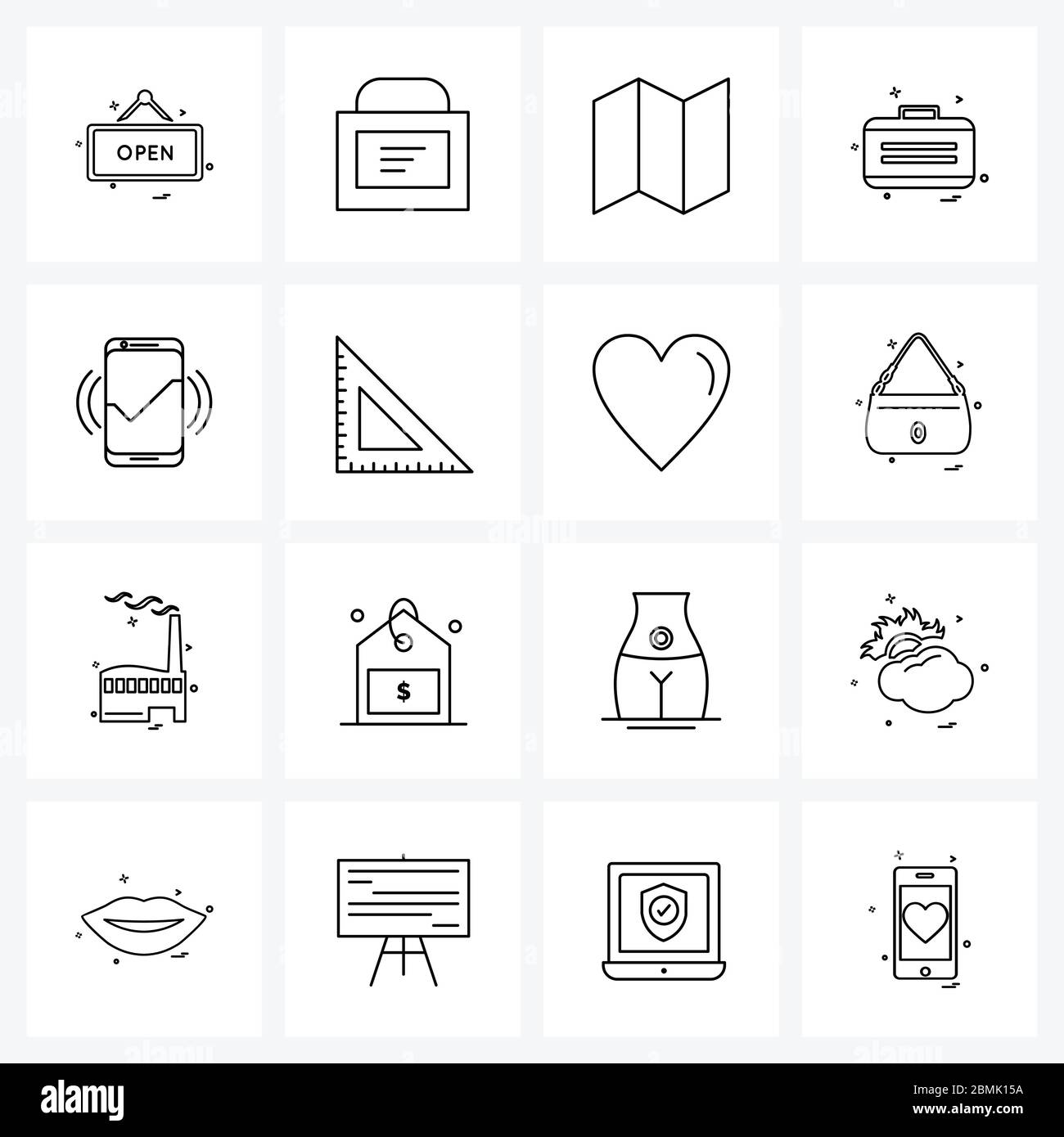 Set von 16 Universal Line Icons von Design, Kompass, Karte, Smartphone, Vibration Vektor Illustration Stock Vektor