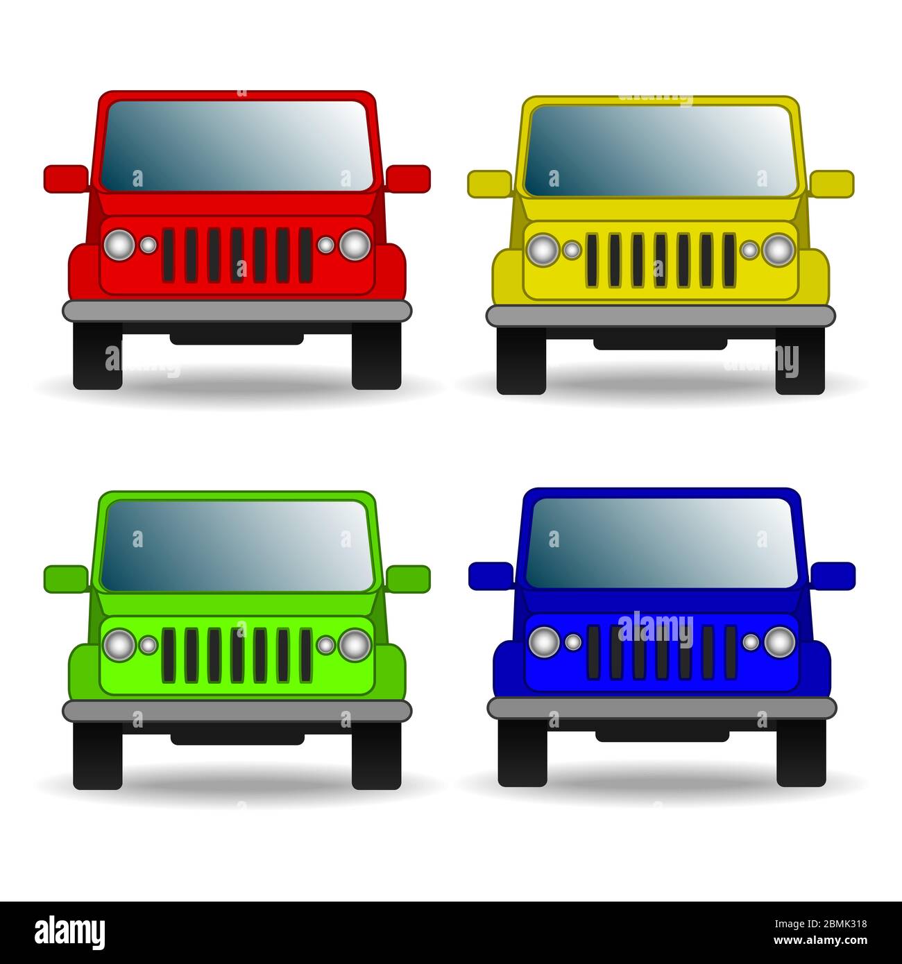 Set von bunten Autos. Vorderansicht Stock Vektor