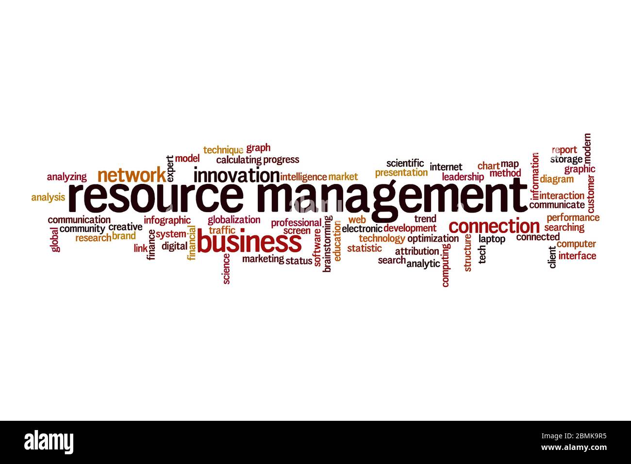 Ressourcenmanagement Wort Cloud Konzept auf weißem Hintergrund Stockfoto