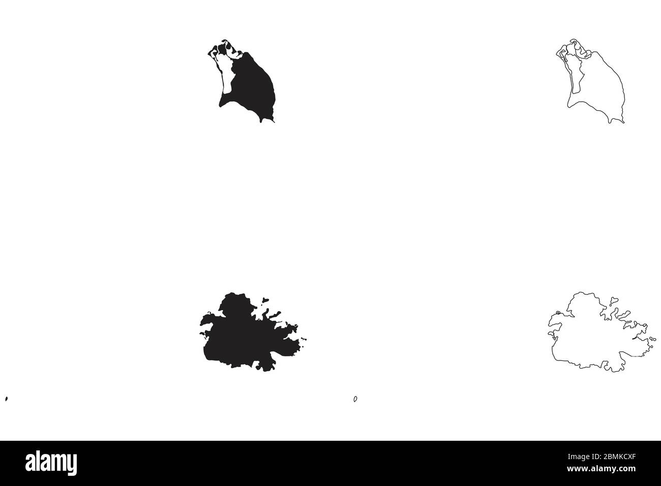 Antigua und Barbuda Länderkarte. Schwarze Silhouette und Umriss isoliert auf weißem Hintergrund. EPS-Vektor Stock Vektor