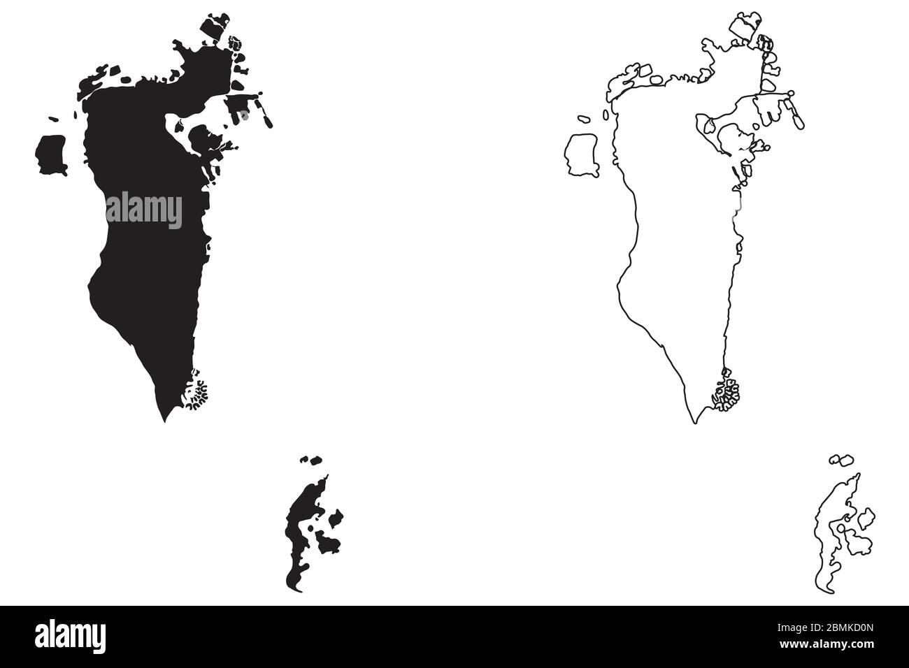 Länderkarte Bahrain. Schwarze Silhouette und Umriss isoliert auf weißem Hintergrund. EPS-Vektor Stock Vektor