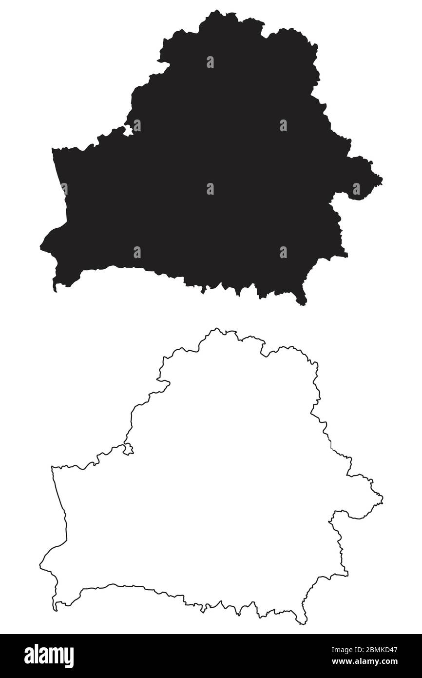 Landkarte Weißrussland. Schwarze Silhouette und Umriss isoliert auf weißem Hintergrund. EPS-Vektor Stock Vektor