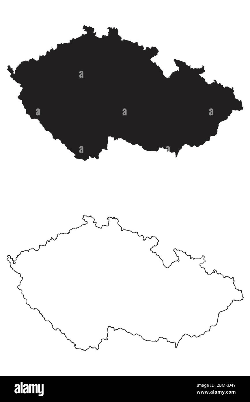 Tschechische Republik – Länderkarte. Schwarze Silhouette und Umriss isoliert auf weißem Hintergrund. EPS-Vektor Stock Vektor
