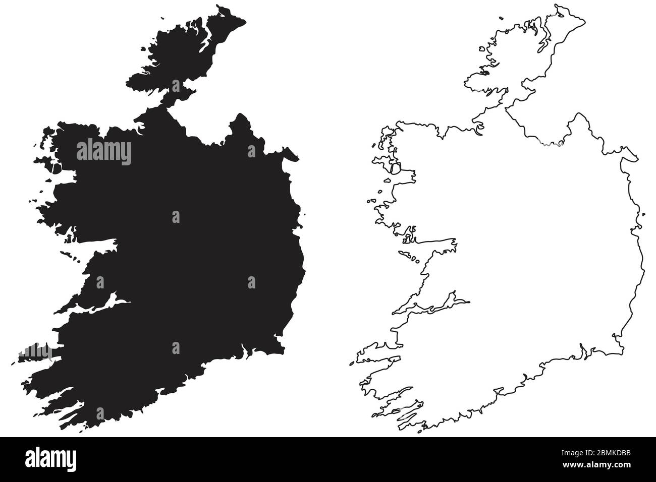 Länderkarte Irland. Schwarze Silhouette und Umriss isoliert auf weißem Hintergrund. EPS-Vektor Stock Vektor