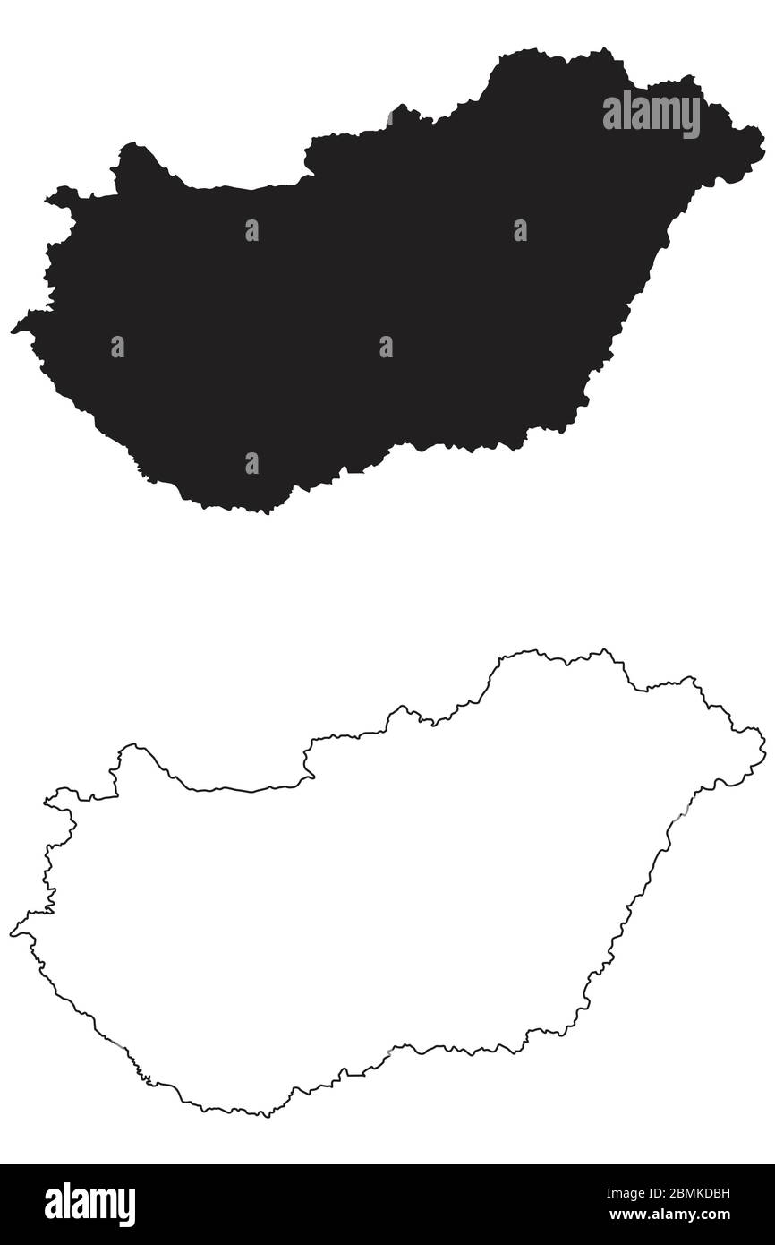 Ungarn – Länderkarte. Schwarze Silhouette und Umriss isoliert auf weißem Hintergrund. EPS-Vektor Stock Vektor