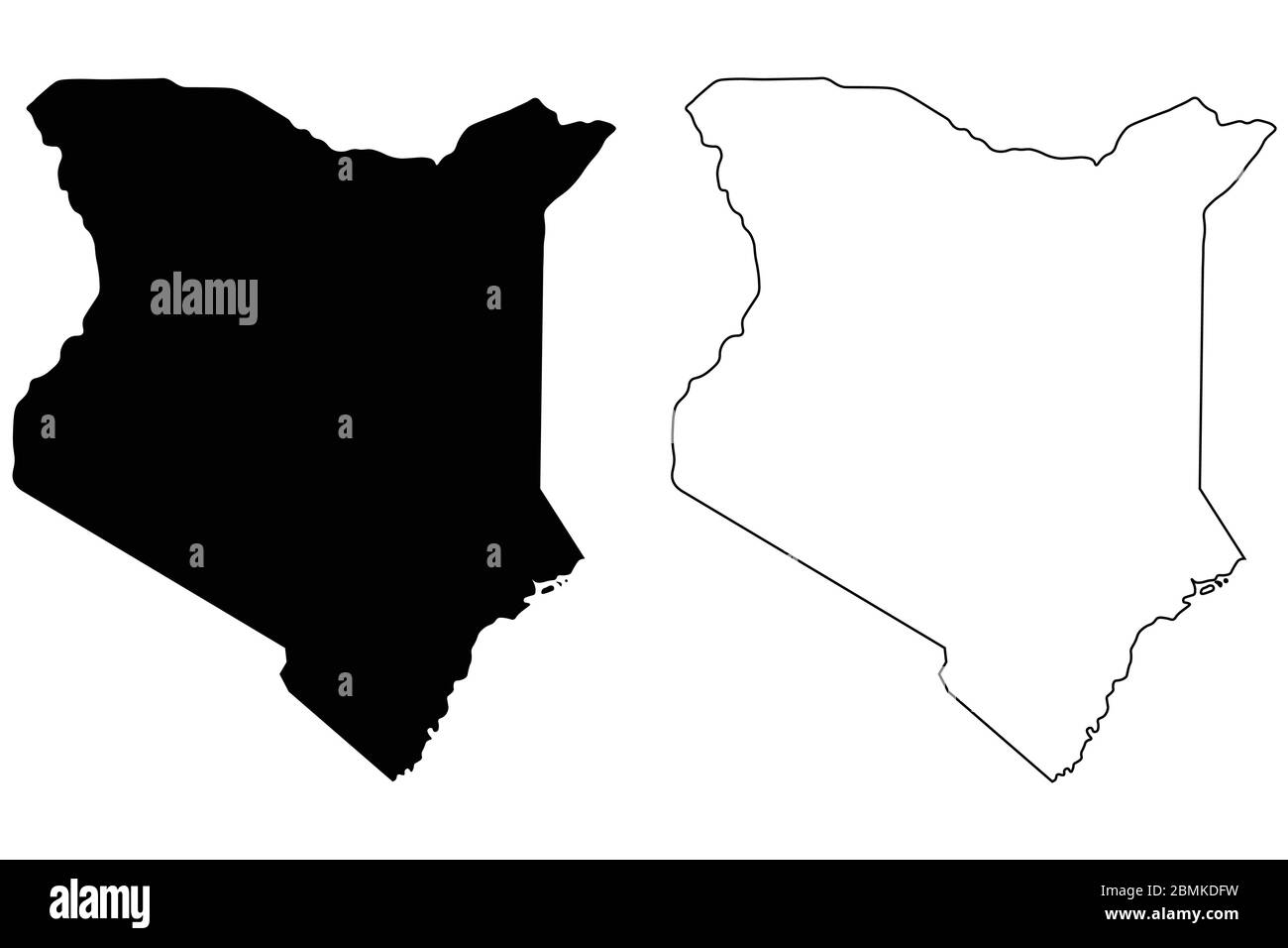 Länderkarte Kenia. Schwarze Silhouette und Umriss isoliert auf weißem Hintergrund. EPS-Vektor Stock Vektor