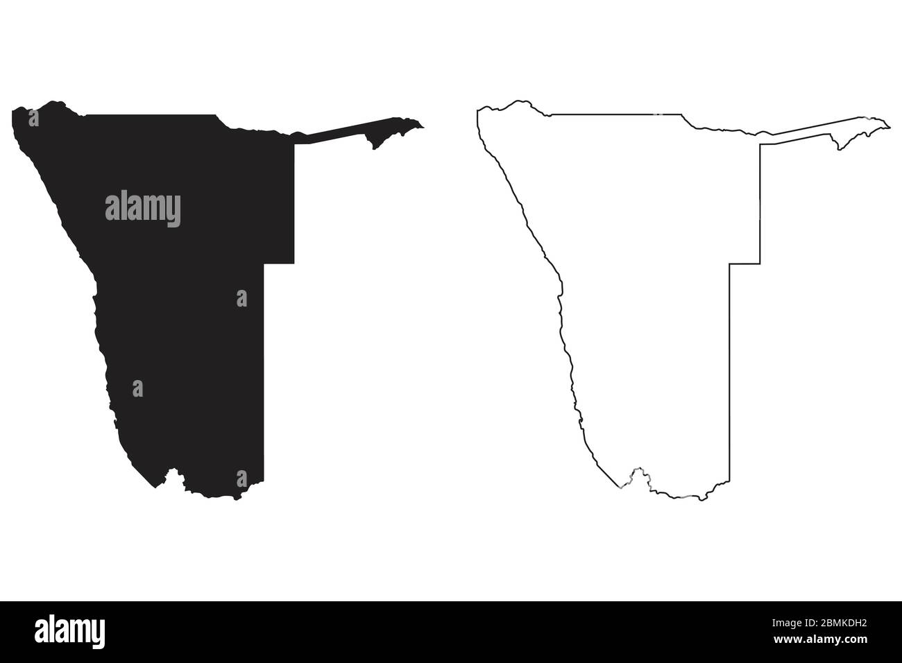 Namibia Landkarte. Schwarze Silhouette und Umriss isoliert auf weißem Hintergrund. EPS-Vektor Stock Vektor