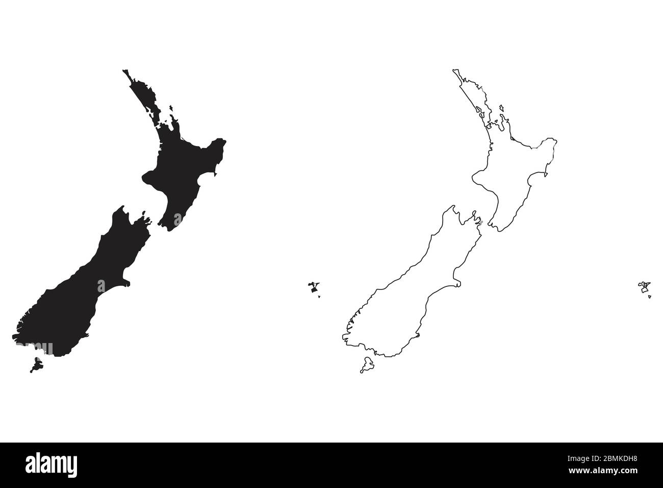 Karte Des Landes Neuseeland. Schwarze Silhouette und Umriss isoliert auf weißem Hintergrund. EPS-Vektor Stock Vektor