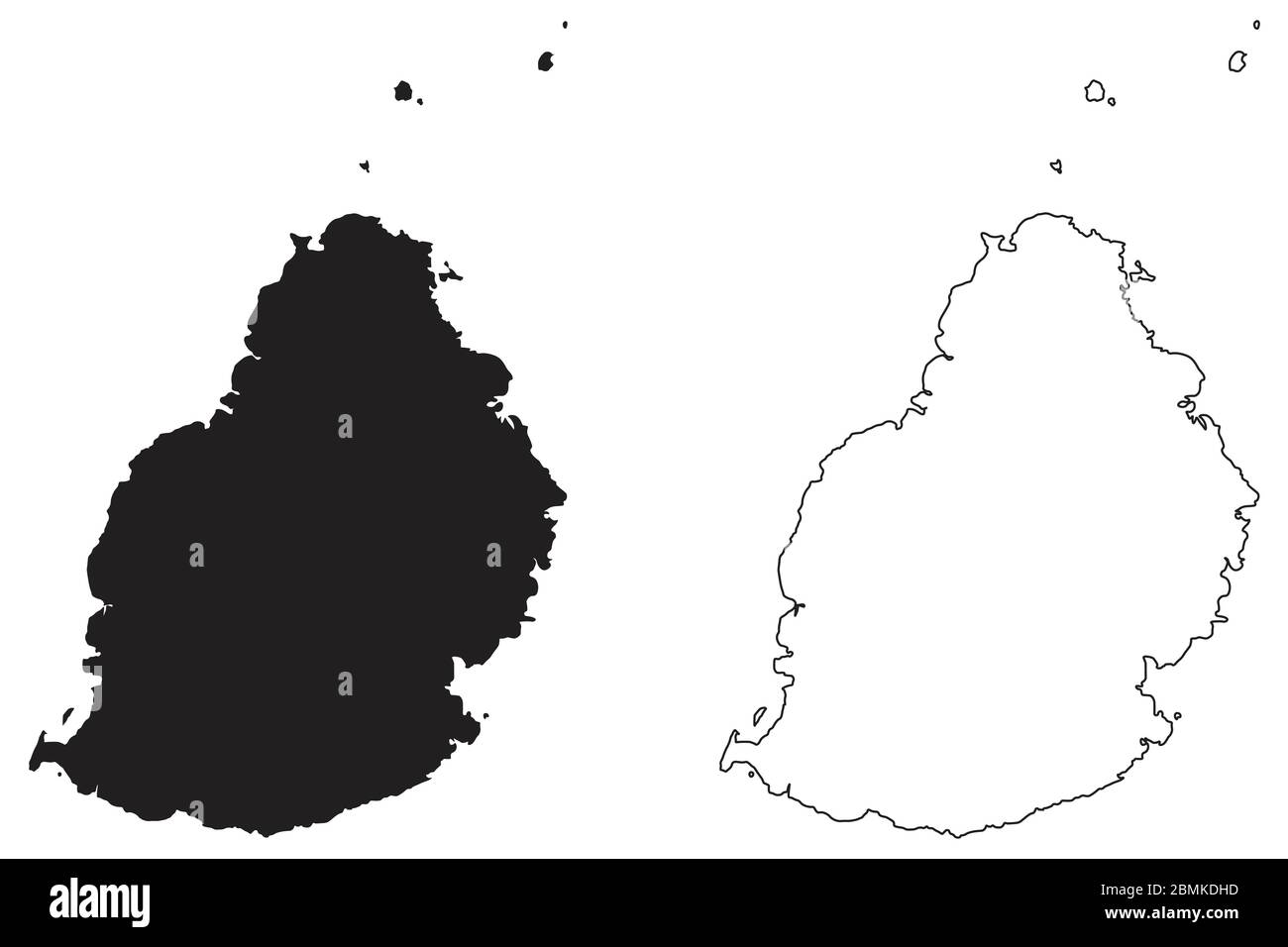 Mauritius-Landkarte. Schwarze Silhouette und Umriss isoliert auf weißem Hintergrund. EPS-Vektor Stock Vektor