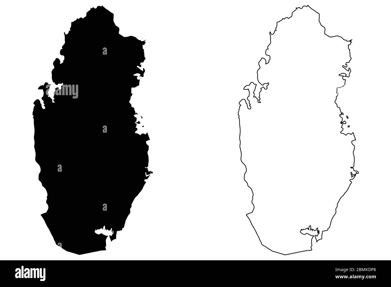 Stadtplan Von Katar. Schwarze Silhouette und Umriss isoliert auf weißem Hintergrund. EPS-Vektor Stock Vektor