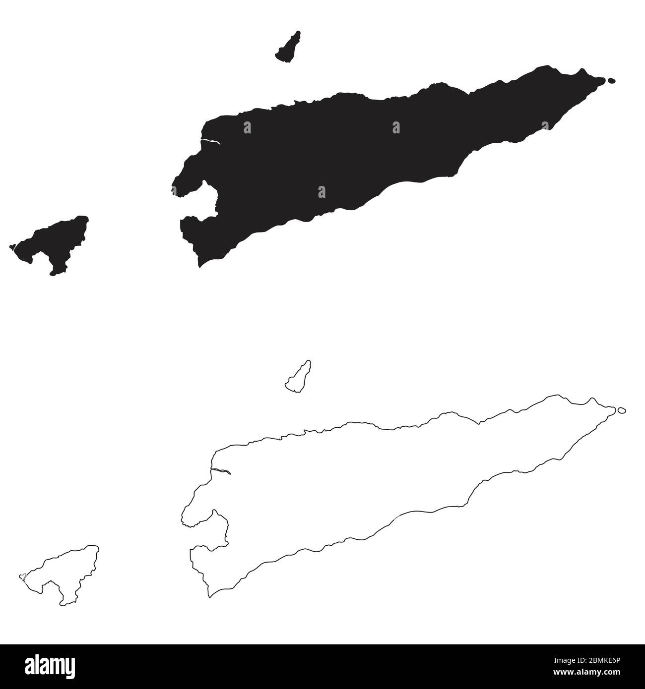 Timor-Leste-Landkarte. Schwarze Silhouette und Umriss isoliert auf weißem Hintergrund. EPS-Vektor Stock Vektor