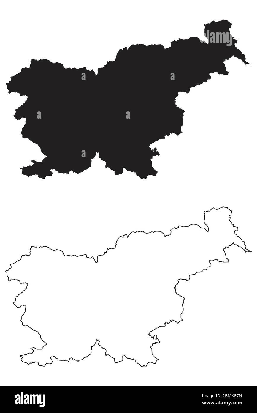Länderkarte Slowenien. Schwarze Silhouette und Umriss isoliert auf weißem Hintergrund. EPS-Vektor Stock Vektor