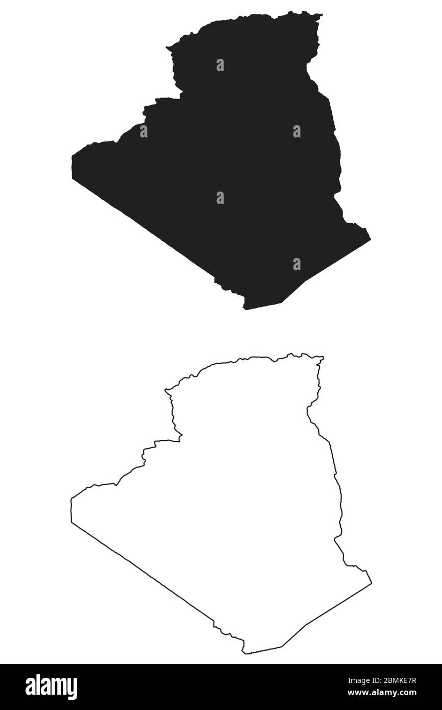 Länderkarte Algerien. Schwarze Silhouette und Umriss isoliert auf weißem Hintergrund. EPS-Vektor Stock Vektor