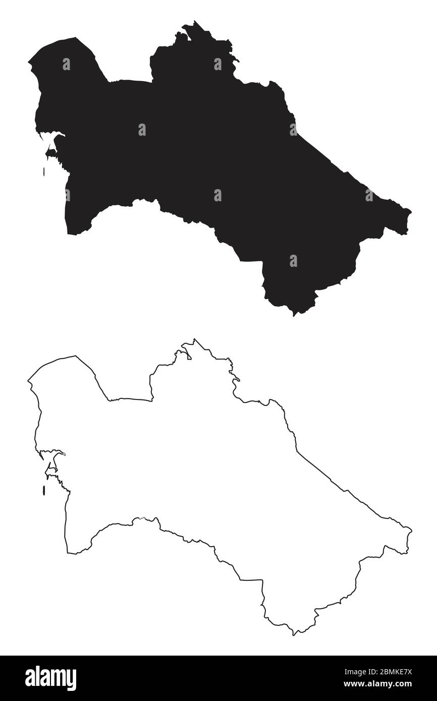 Turkmenistan Land Karte. Schwarze Silhouette und Umriss isoliert auf weißem Hintergrund. EPS-Vektor Stock Vektor