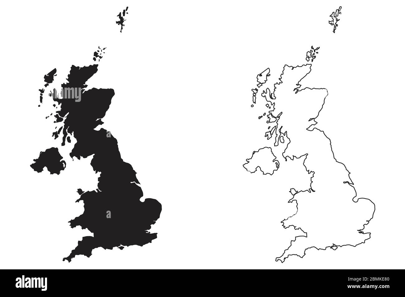 Großbritannien Großbritannien Länderkarte. Schwarze Silhouette und Umriss isoliert auf weißem Hintergrund. EPS-Vektor Stock Vektor