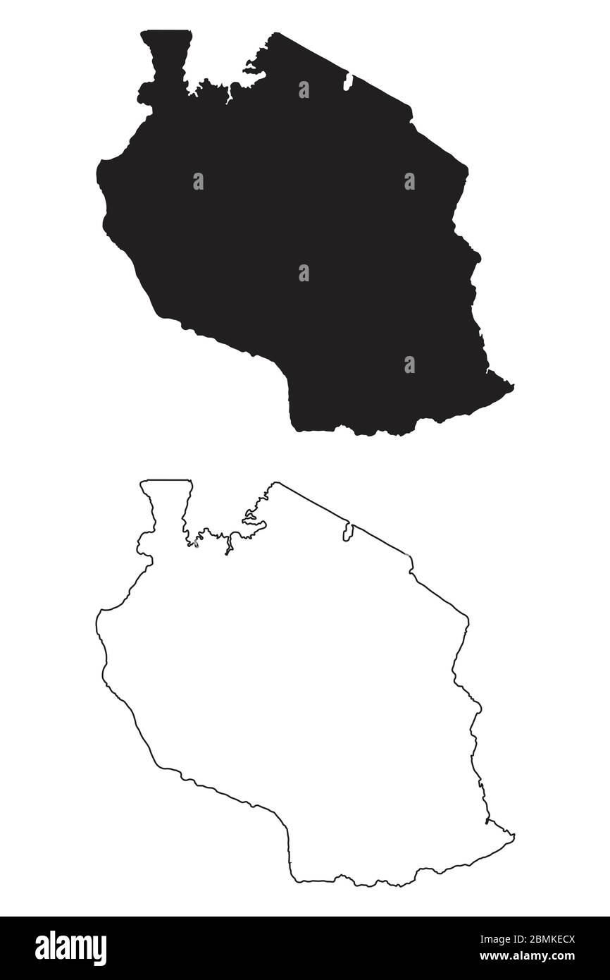 Tansania – Landeskarte. Schwarze Silhouette und Umriss isoliert auf weißem Hintergrund. EPS-Vektor Stock Vektor