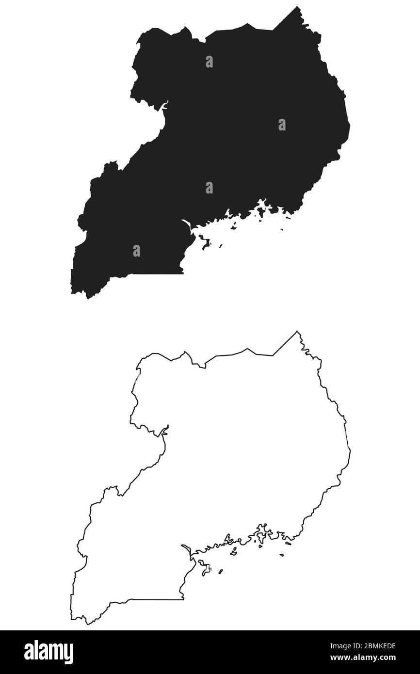 Uganda – Länderkarte. Schwarze Silhouette und Umriss isoliert auf weißem Hintergrund. EPS-Vektor Stock Vektor
