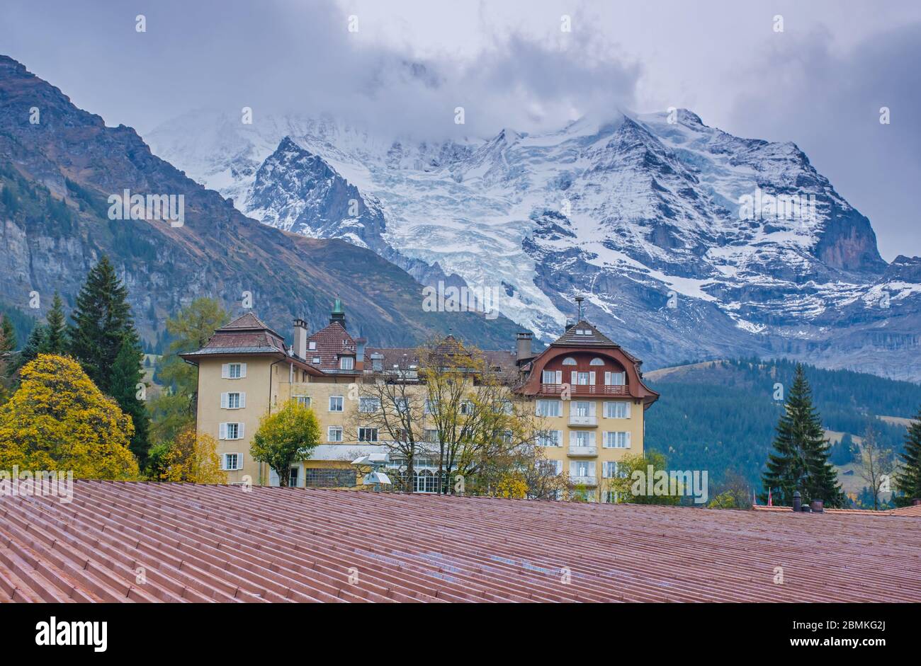 Wunderschöne Aussicht Auf Wengen Village In Der Schweiz Stockfoto