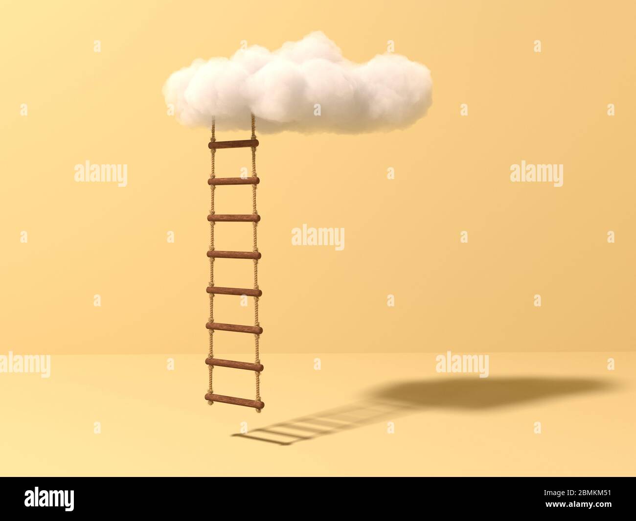 Seilleiter zum Wachstum, Wolken, Zukunftskonzept. Erfolg und Fortschritt Konzept. Stockfoto