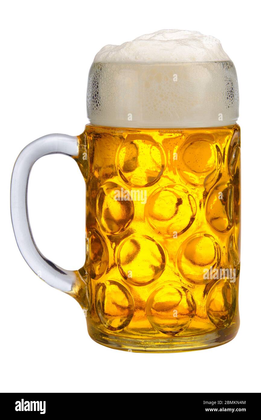 Große traditionelle Glas bayerischen Bier auf dem Oktoberfest in München. Stockfoto