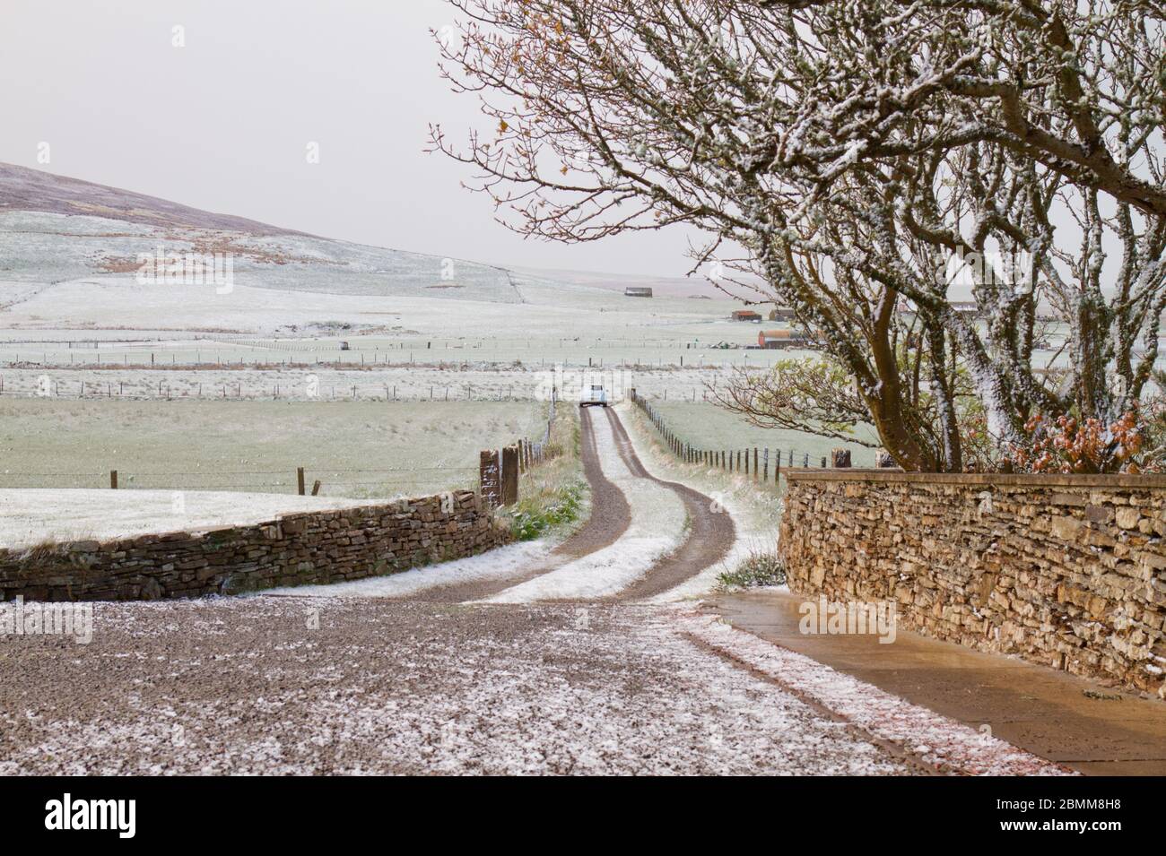 Schnee liegen in Orkney, 10. Mai 2020 Stockfoto