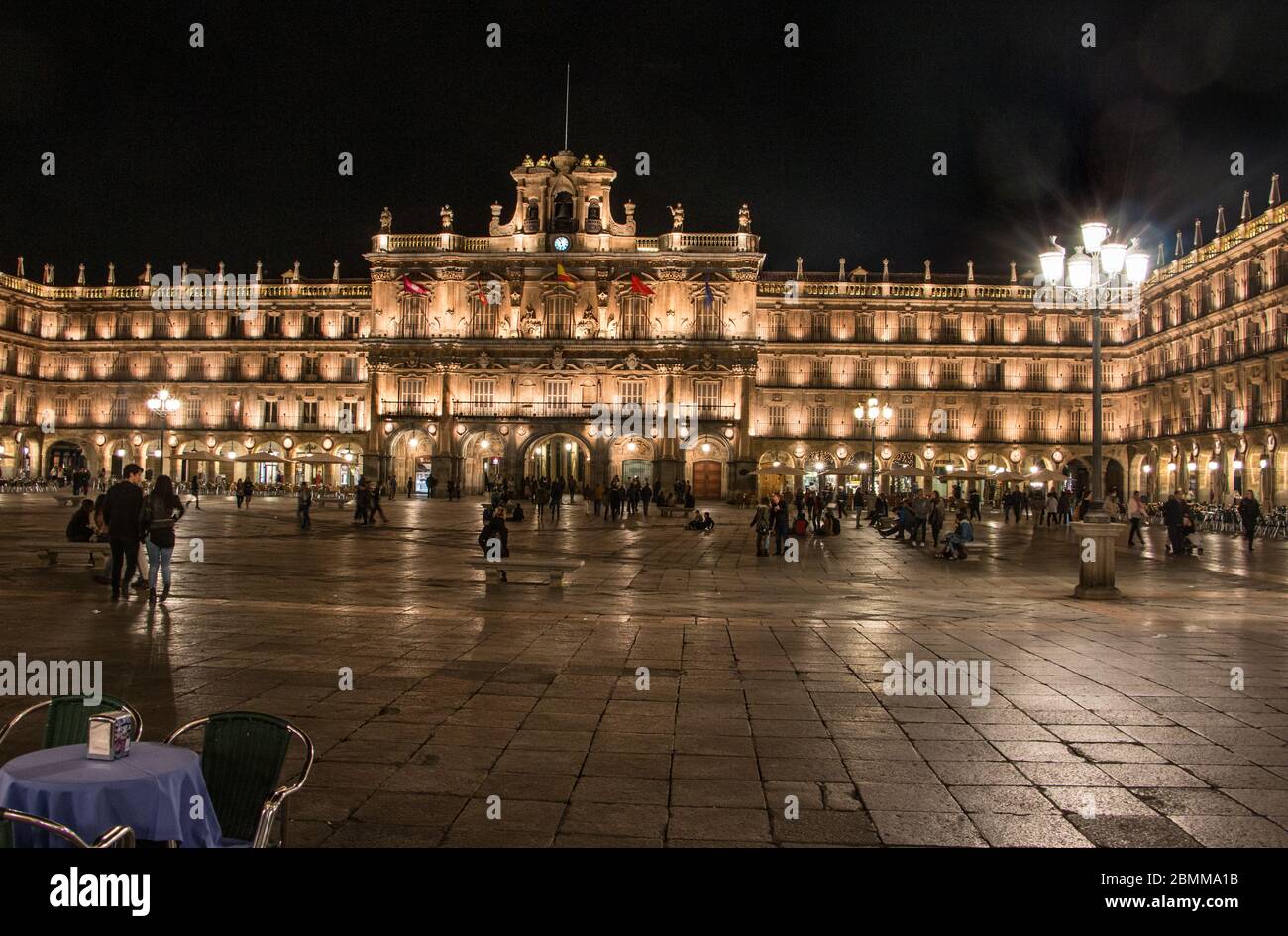 Die Plaza Mayor bei Nacht, Salamanca Spanien Stockfoto