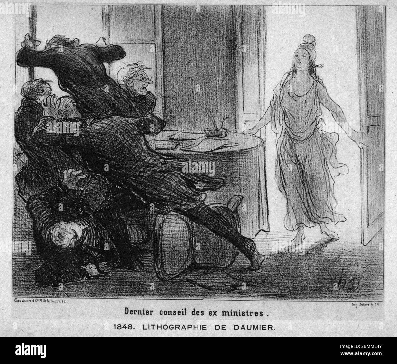 Dernier Conseil des ex ministres. Karikatur von Honore Daumier, a la Suite de la Revolution de 1848. Lithographie, 1848. Stockfoto
