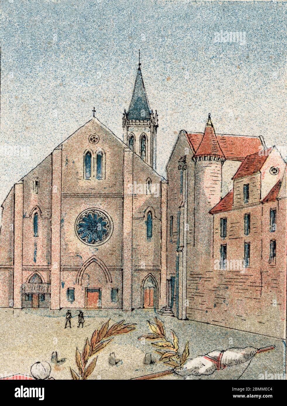 Vue sur l'abbaye sainte Genevieve (Sainte-Genevieve) de Paris (auj Lycee Henri-IV) ou venait Sainte Genevieve (422-502), patronne de Paris' Gravure t Stockfoto