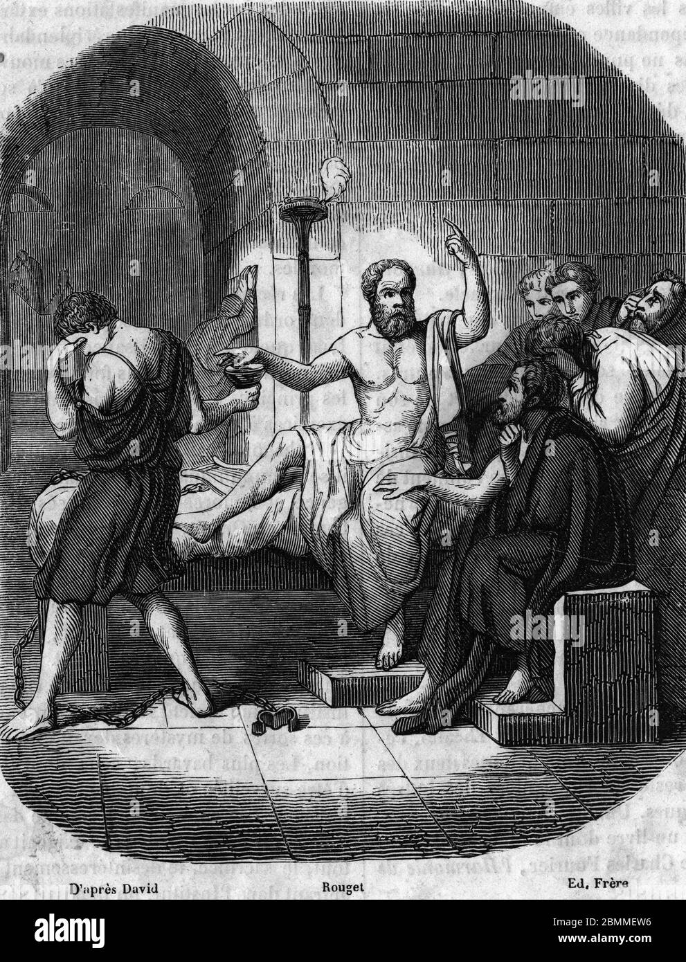 Civilization de l'antiquite : Suicide de Socrate, philosophe de la Grece antique (470-399 Avant JC) condamne a boire la cigue, apres avoir ete accuse Stockfoto
