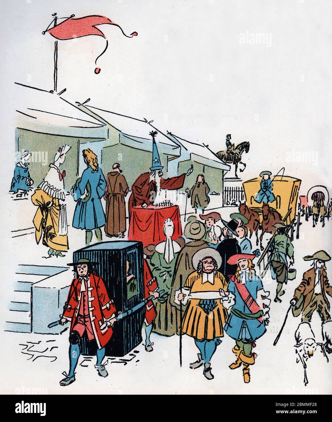 Vue du Pont-Neuf a Paris, Promeneurs, Artisten, badauds, Marchanten, Scharlatane, et petits theaters au temps de Louis XIV (1638-1715); 17eme siecle (VI Stockfoto