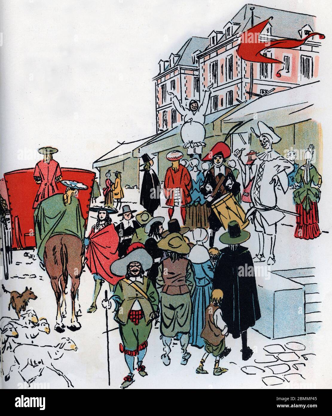 Vue du Pont-Neuf a Paris, Promeneurs, Artisten, badauds, Marchanten, Scharlatane, et petits theaters au temps de Louis XIV (1638-1715); 17eme siecle (VI Stockfoto