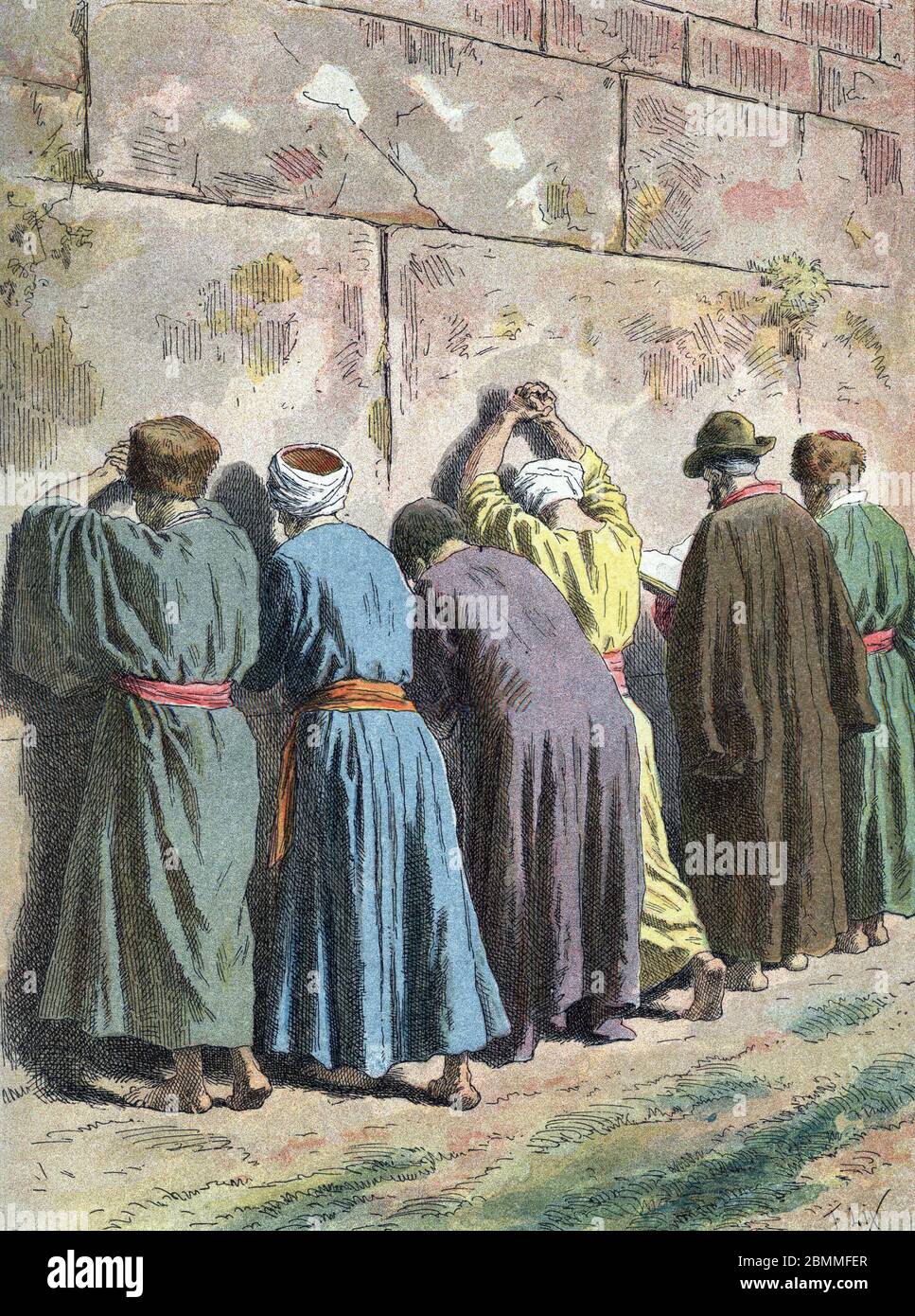 "Juifs priant au pied du mur des Lamentations (muraille de salomon, Jerusalem)" (Juden beten an der Westmauer, Jerusalem, Israel, Naher Osten) Grav Stockfoto