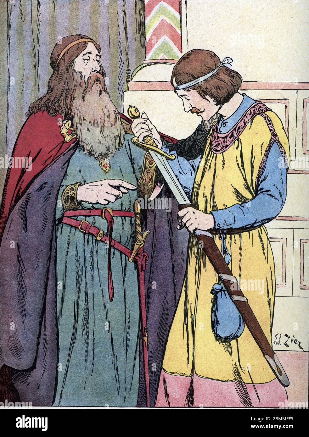 "Le roi des Francs Charlemagne (742814) donne a son neveu le paladin Roland son epee Durandal