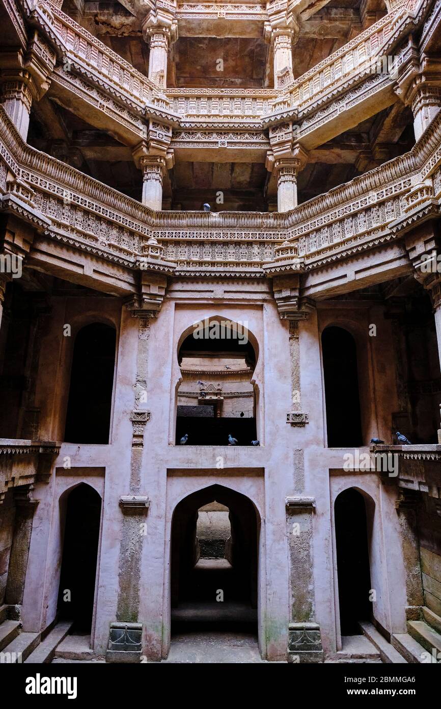 Indien, Gujarat, Ahmedabad, UNESCO-Welterbe-Stadt, Adalaj Stepwell Stockfoto