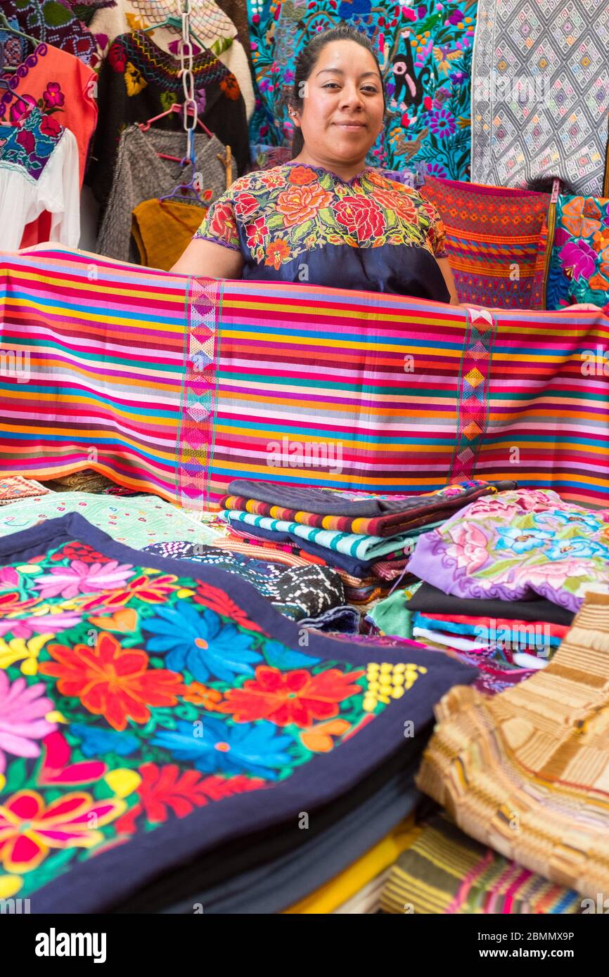 Maya-Verkäuferin, San Cristobal de Las Casas, Chiapas, Mexiko Stockfoto