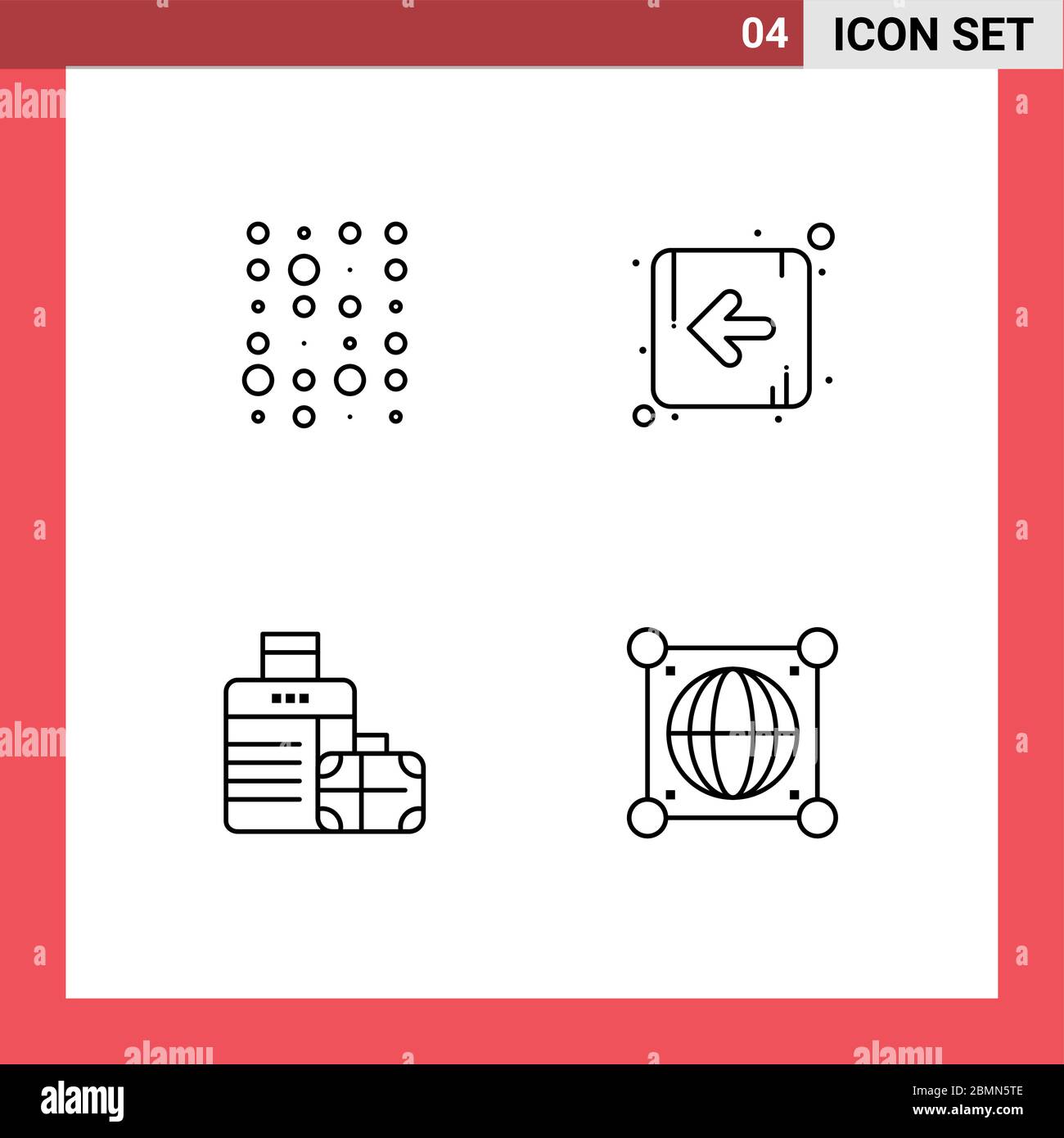 Moderne Set von 4 Filledline Flat Colors Piktogramm von Unstruktur, Handtasche, Scince, links, Globus editierbar Vektor Design-Elemente Stock Vektor