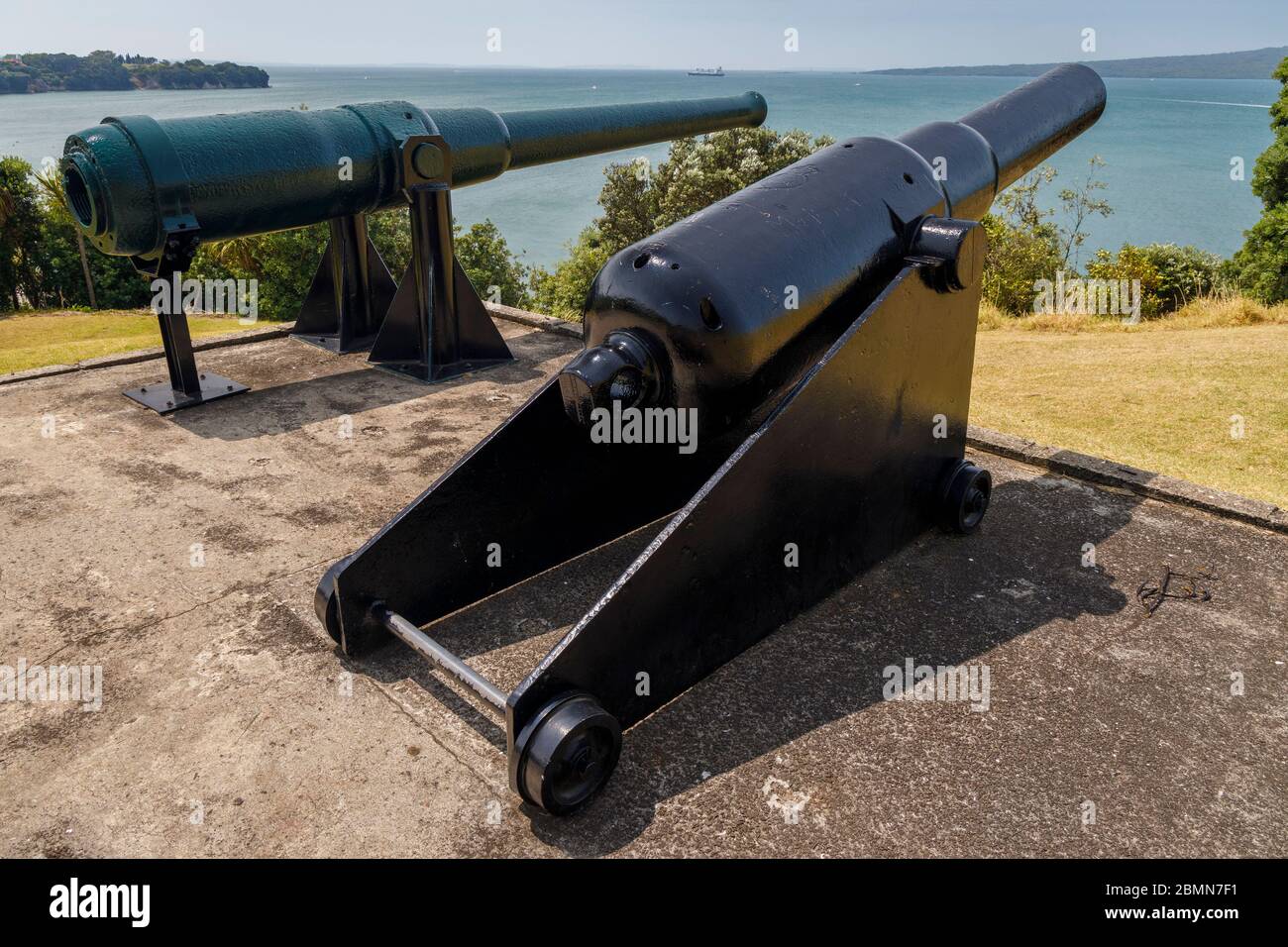 Verschwindende Waffen aus Fort Bastion am Bastion Point, jetzt im Hauraki Gulf Maritime Park in Devonport, Auckland, Neuseeland. Stockfoto