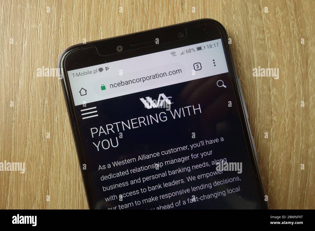 WESTERN Alliance Bancorporation Bank Website auf dem Smartphone angezeigt Stockfoto