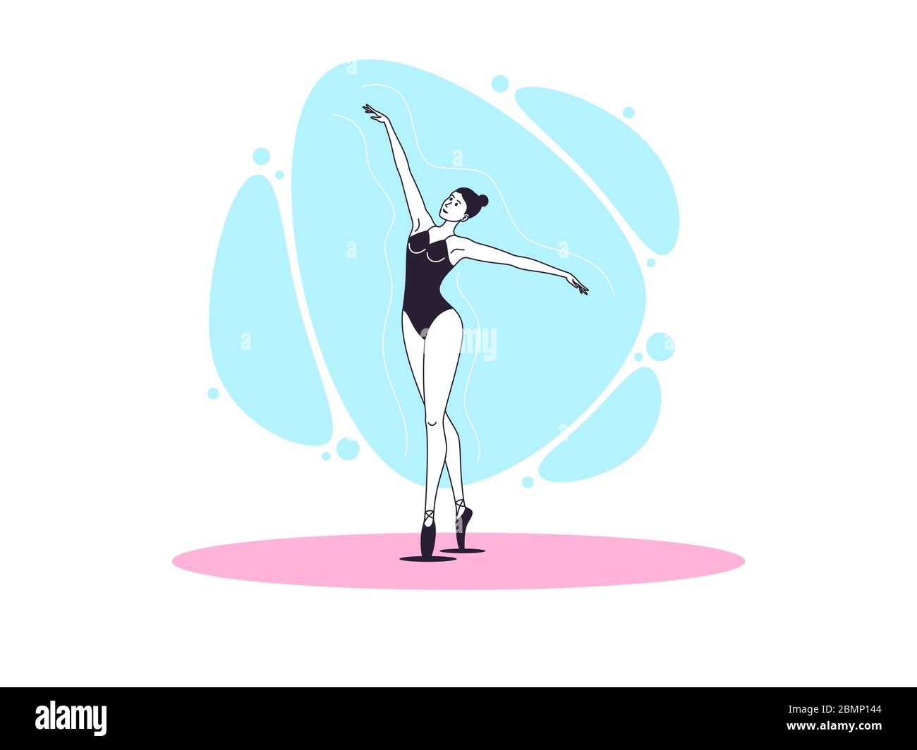 Anmutige Ballerina Frau in Kontur minimalistischen Stil. Balletttänzerin mit fliegenden Händen. Balletthaltung und Posen, Tanzvorstellung. Vektorgrafik Stock Vektor