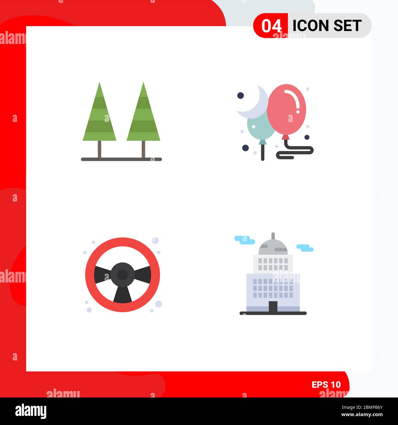 Gruppe von 4 modernen flachen Icons Set für Öko, Rennwagen, Park, Mond, Spiel editierbare Vektor Design-Elemente Stock Vektor