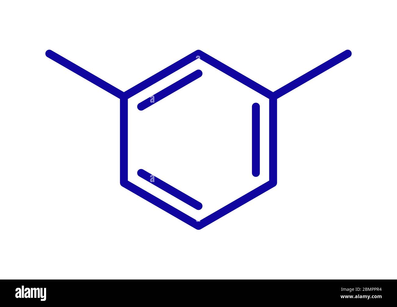Meta-Xylol (m-Xylol) aromatische Kohlenwasserstoffe Molekül. Skelettmuskulatur Formel. Stockfoto