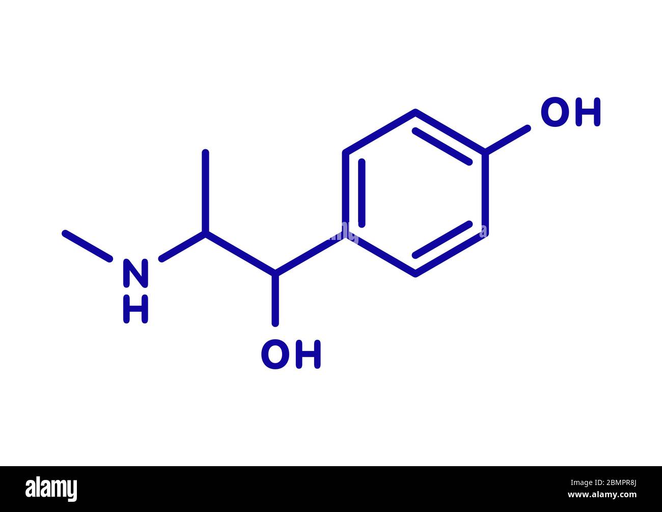 Oxilofrin (Methylsynephrin, Oxyephrin) stimulierende Droge, chemische Struktur. Skelettformel. Stockfoto