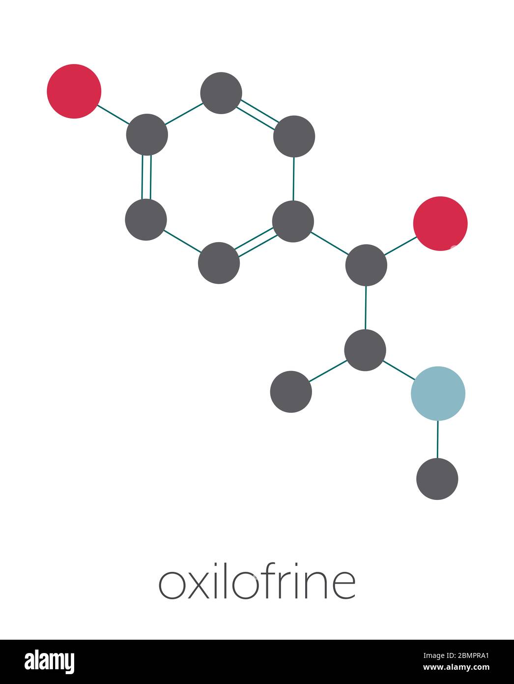 Oxilofrin (Methylsynephrin, Oxyephrin) stimulierende Droge, chemische Struktur. Stockfoto