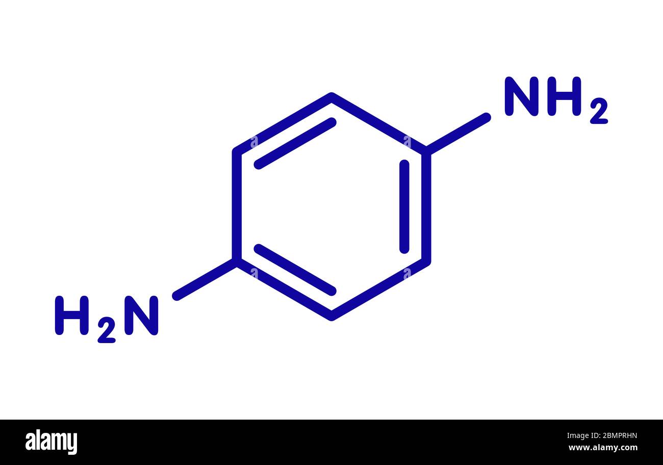 P-Phenylendiamin (PPD) Haarfärbemittel Molekül. Auch Vorläufer in der  polymersynthese. Bekannte Kontaktallergen, Kanzerogen. Skelettmuskulatur  Formel Stockfotografie - Alamy