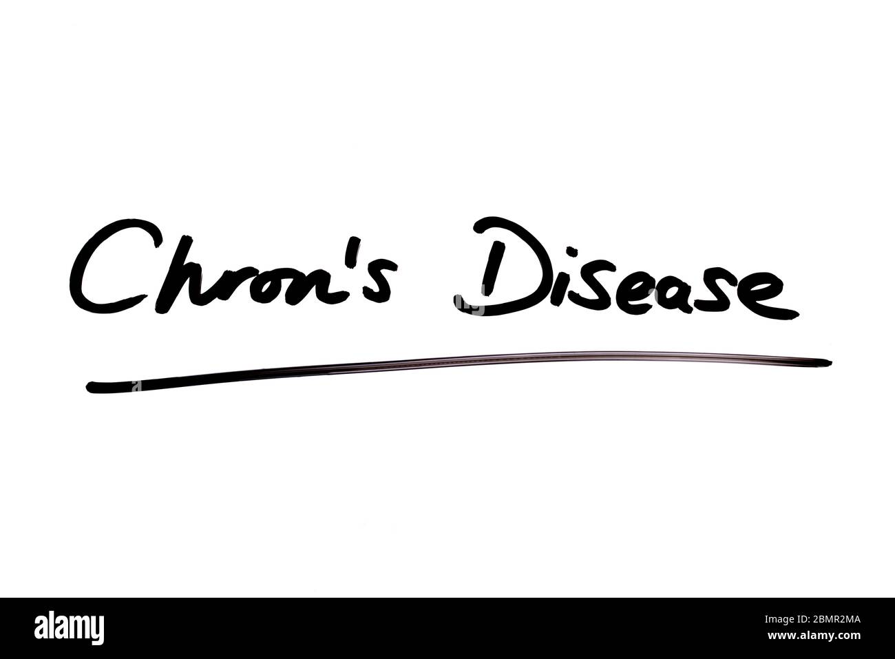Chrons Krankheit handgeschrieben auf einem weißen Hintergrund. Stockfoto